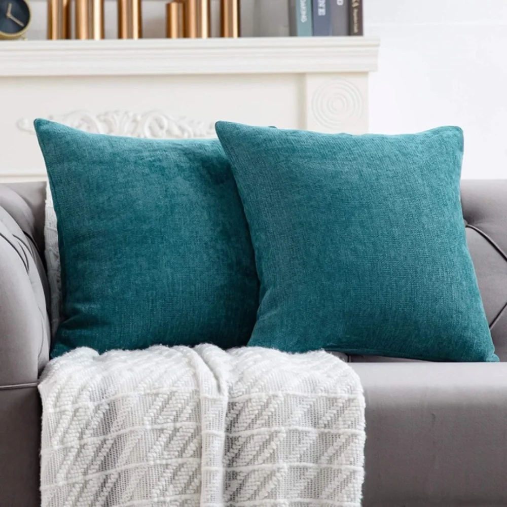 Luxury Home | Chic Teal Blue Green Soft Chenille Textured Throw Pillow Covers